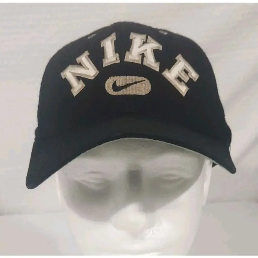 Vtg Nike Black Swoosh Strapback Mens Baseball Embroidered